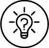 An icon of an illuminated light bulb with a question mark inside of it